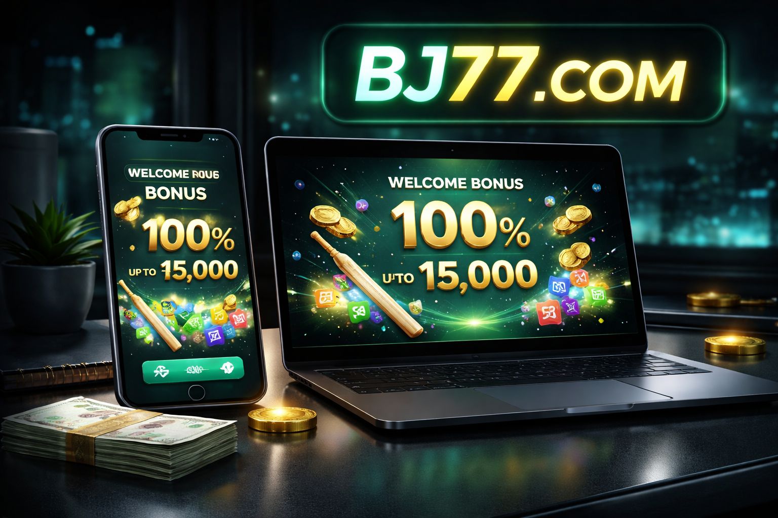 BJ77 COM bonus dashboard with welcome reward highlighted